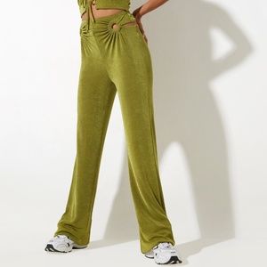 Cut-out Green Flare Pants